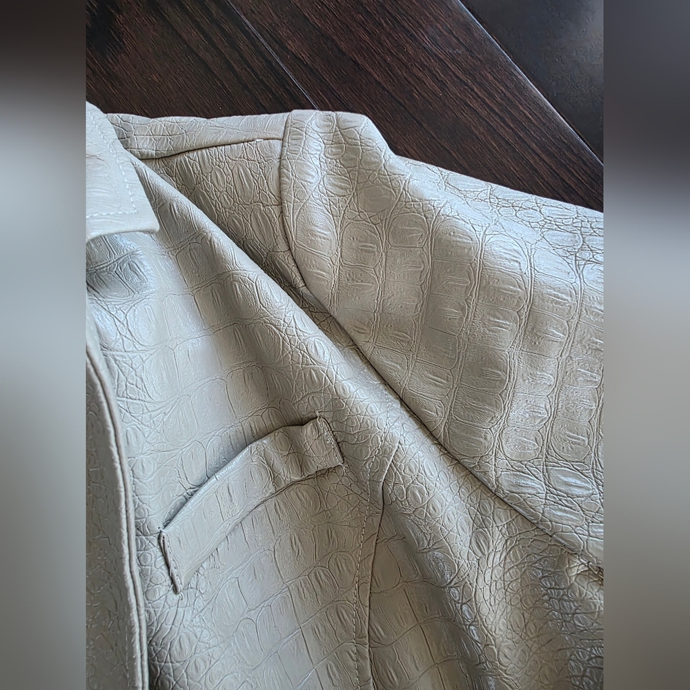 faux leather Beige Women's Trench Coat - Picture 7 of 9